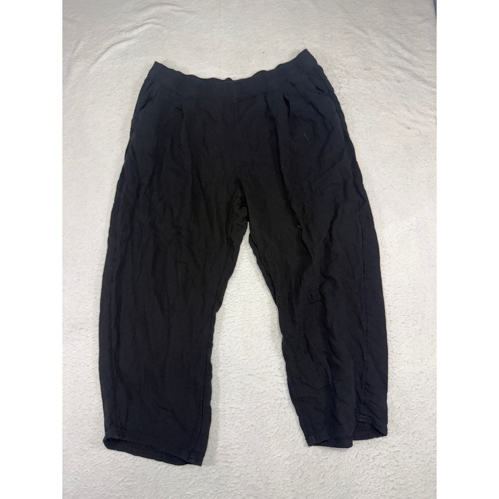 Gap Black Textured Gauze Pull On Cropped Pants XL Elastic Waist Relaxed Fit